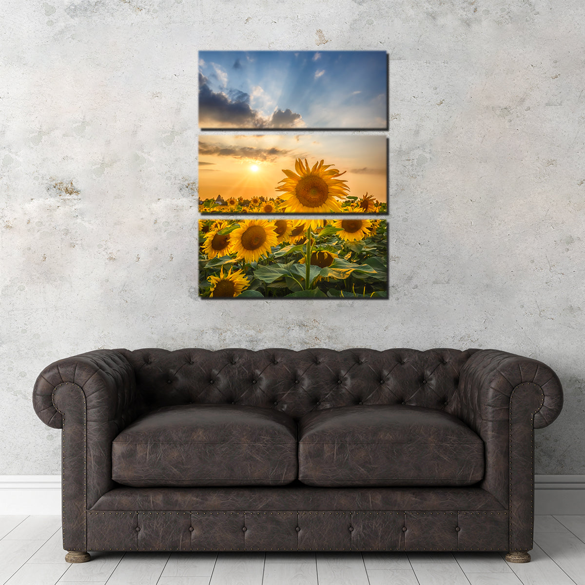 Sunset With Beautiful Sunflowers Wall Art