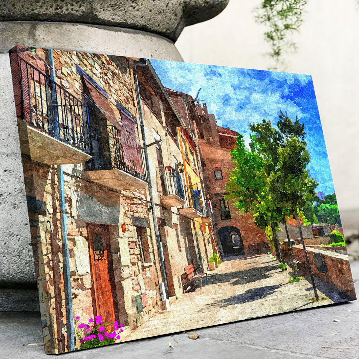 Colorful Village Street Wall Art