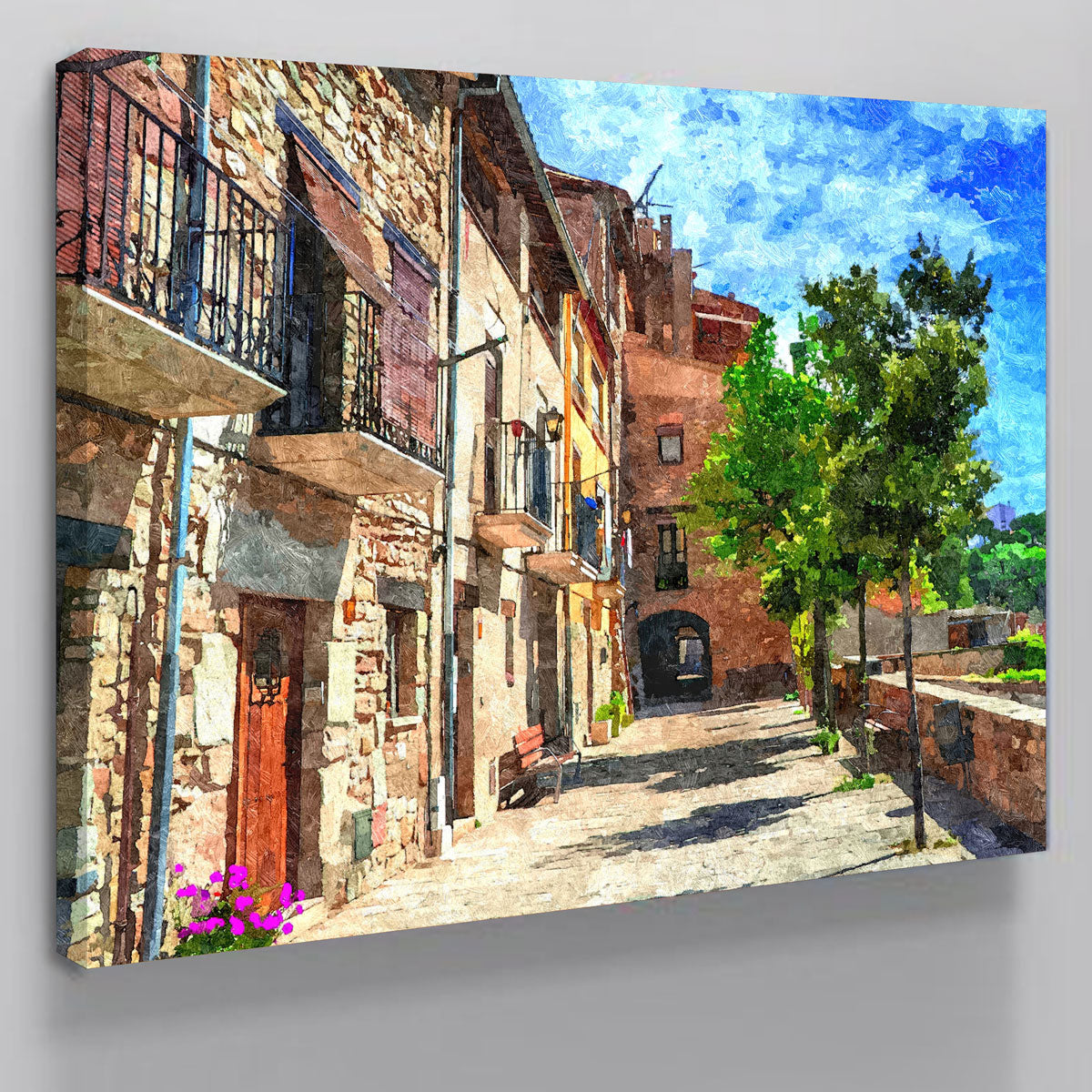 Colorful Village Street Wall Art