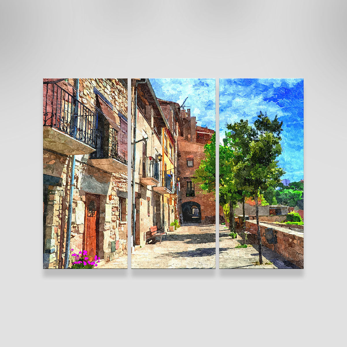 Colorful Village Street Wall Art