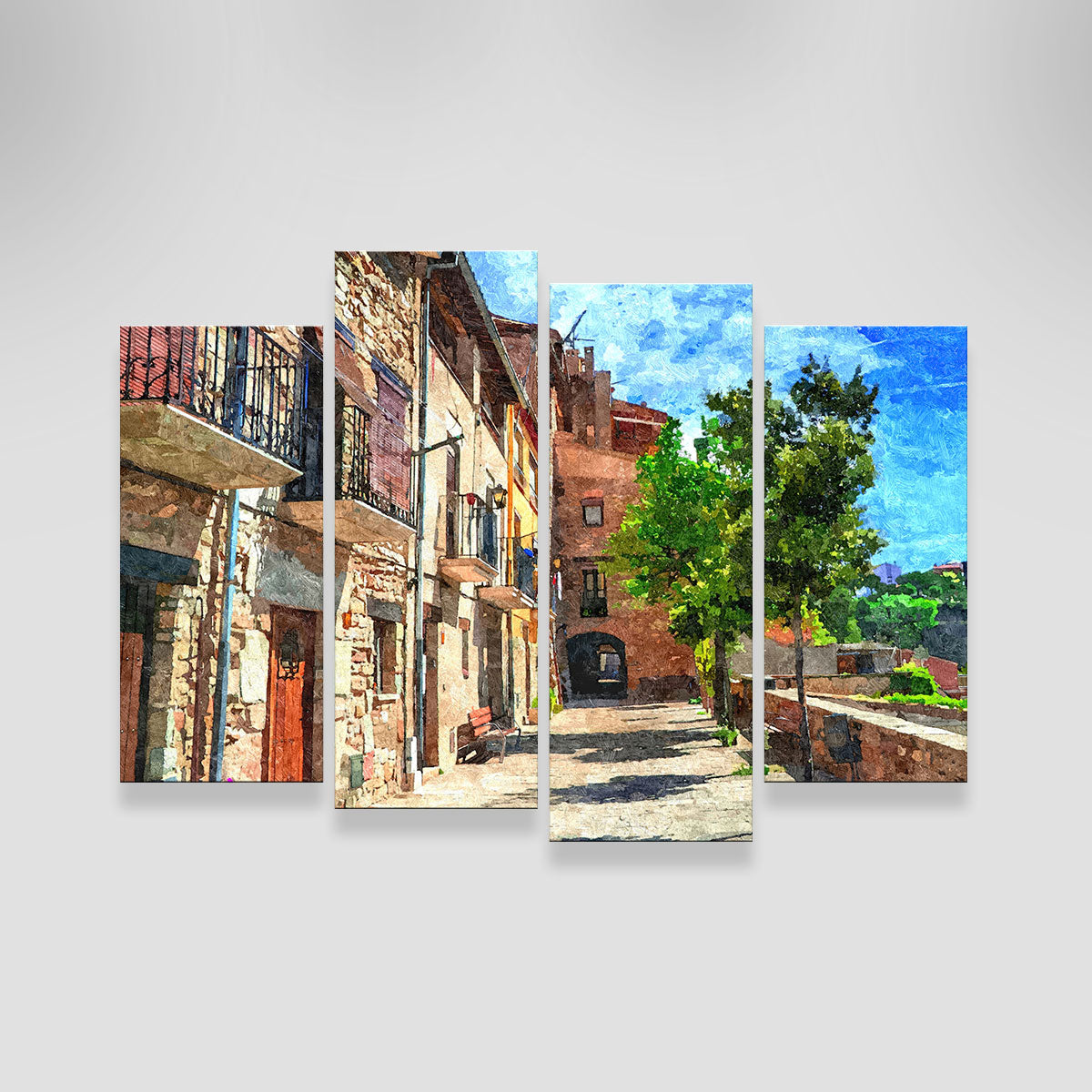 Colorful Village Street Wall Art