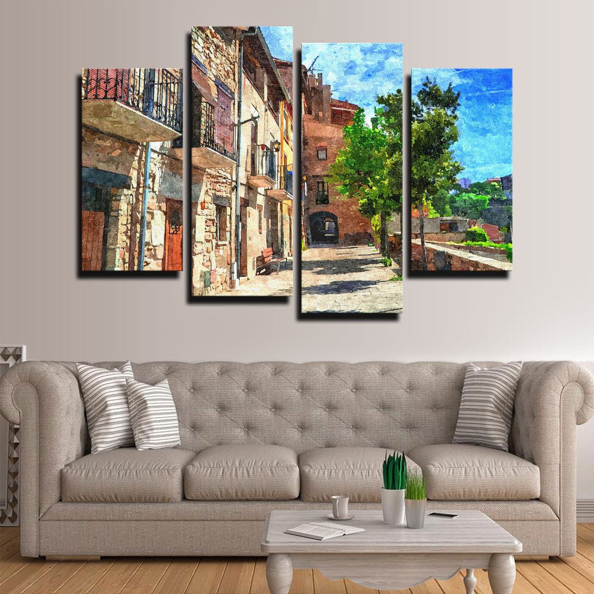 Colorful Village Street Wall Art