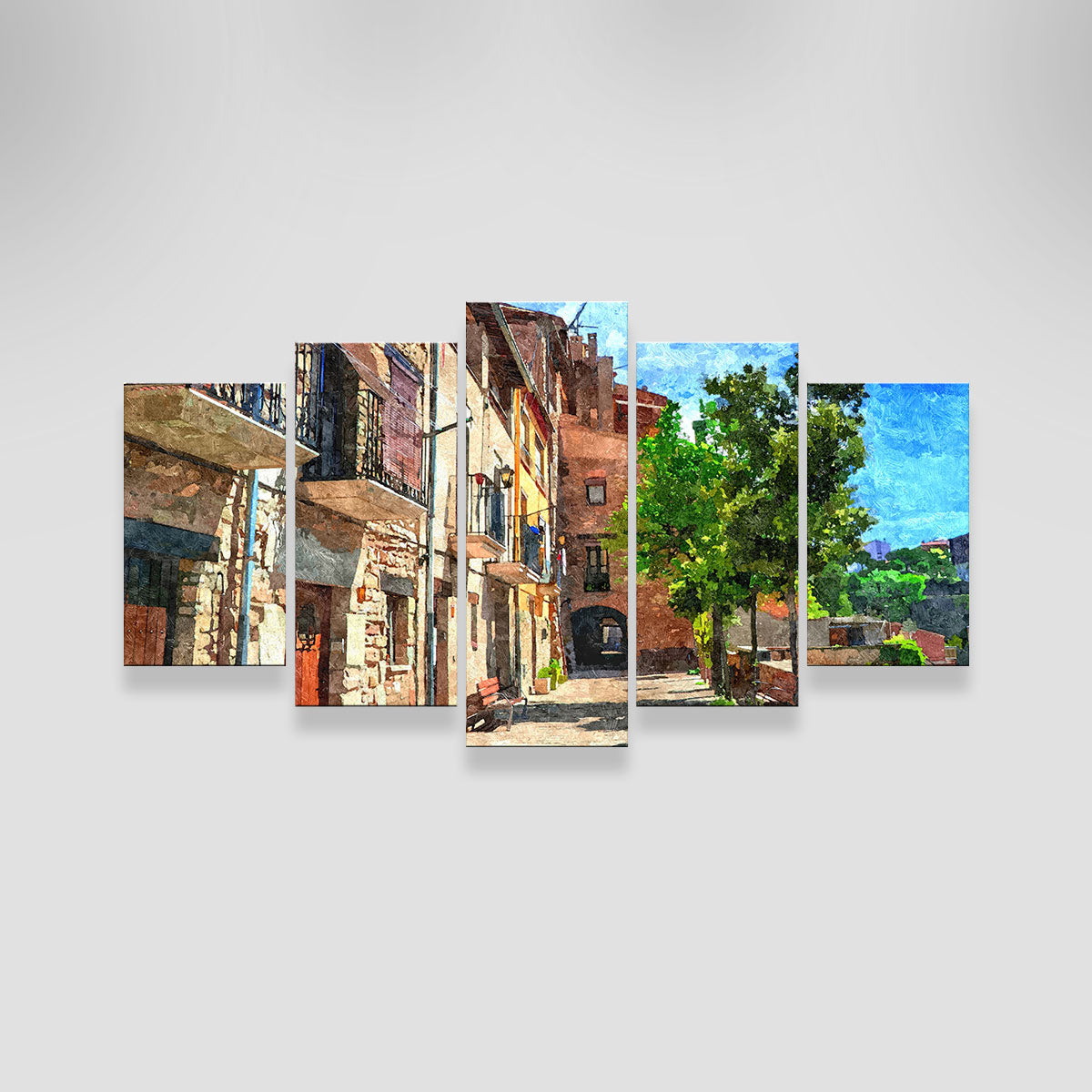 Colorful Village Street Wall Art