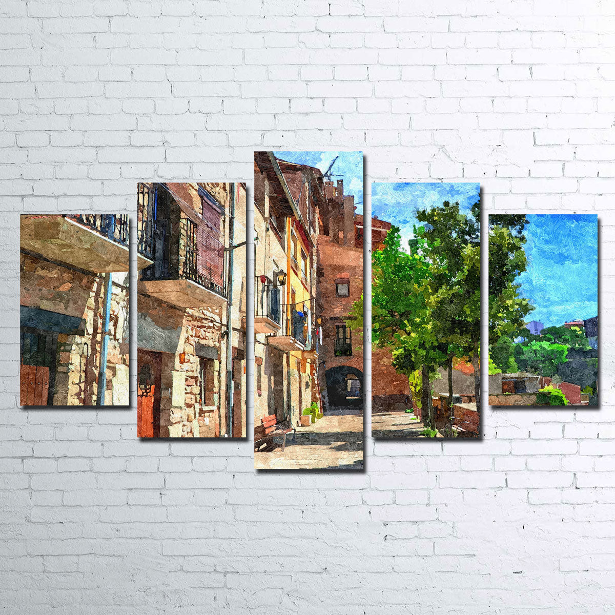 Colorful Village Street Wall Art