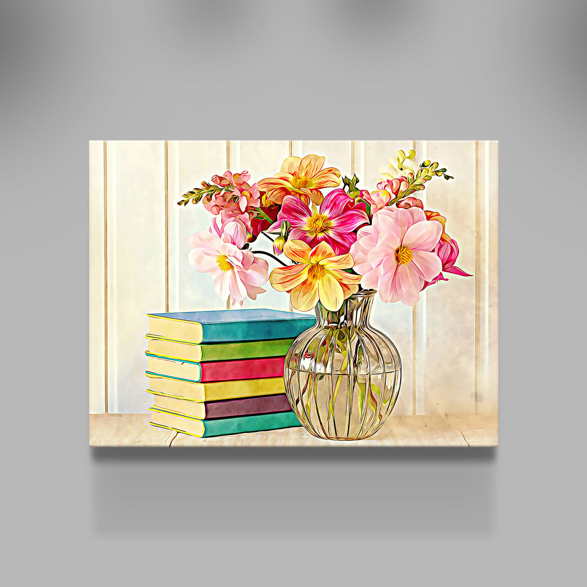 Dahlias and Colorful Books Wall Art