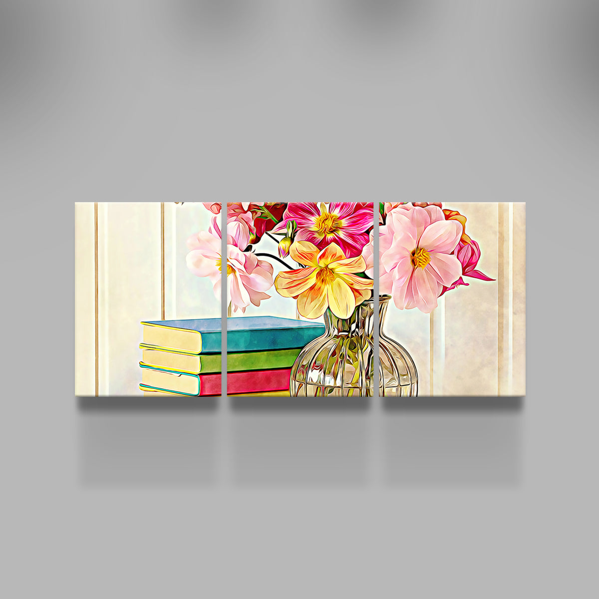 Dahlias and Colorful Books Wall Art