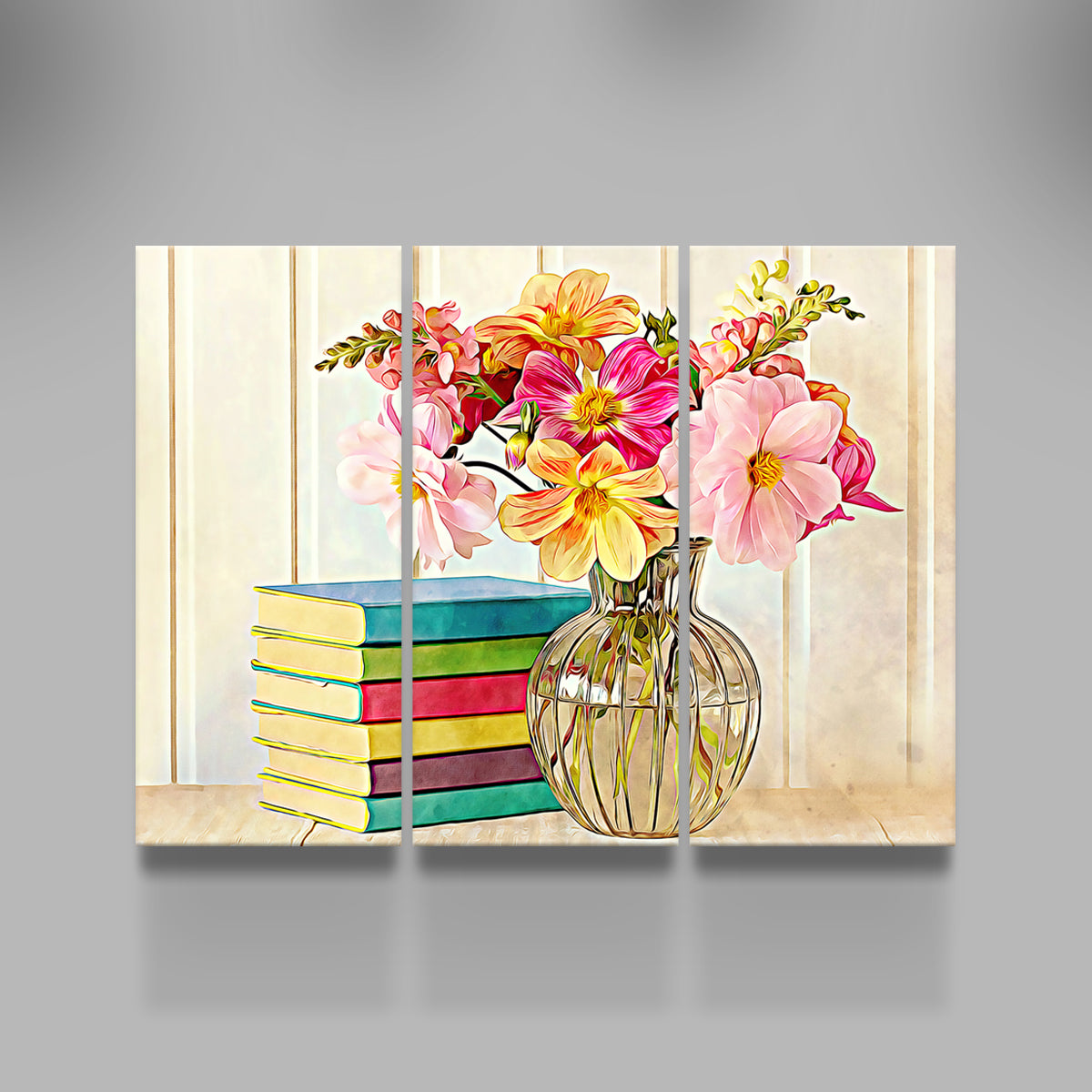 Dahlias and Colorful Books Wall Art