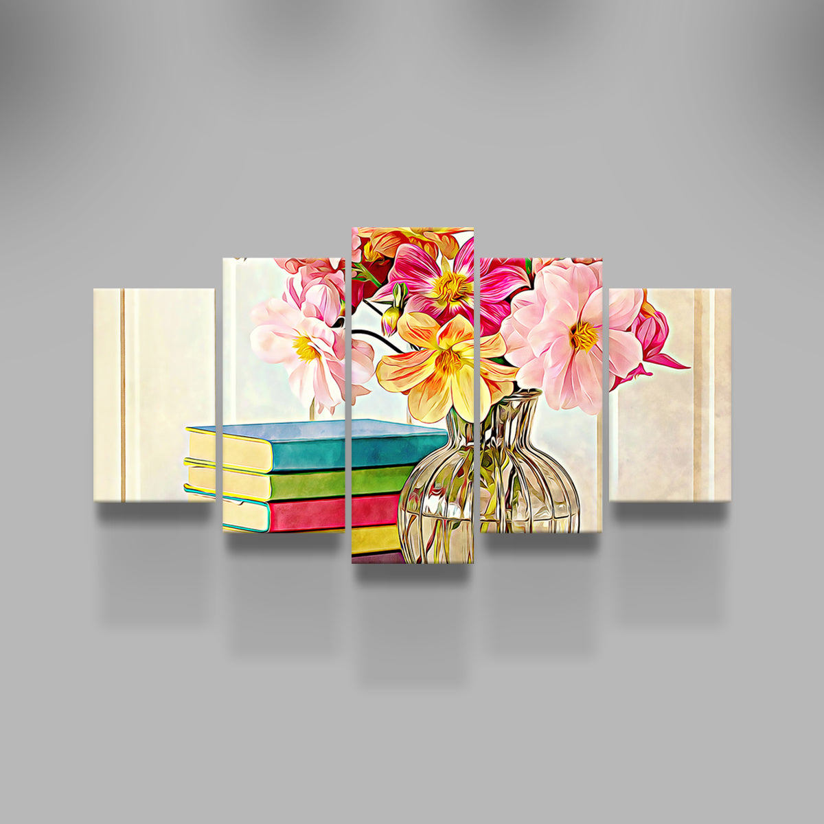 Dahlias and Colorful Books Wall Art