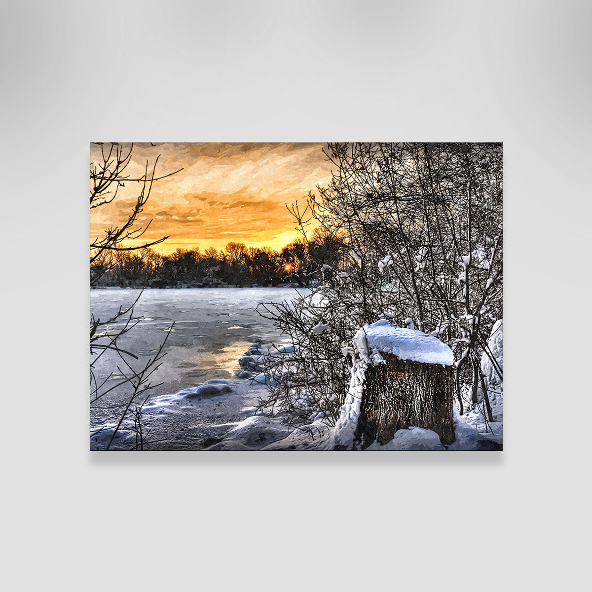 Frozen Lake At Sunset Wall Art