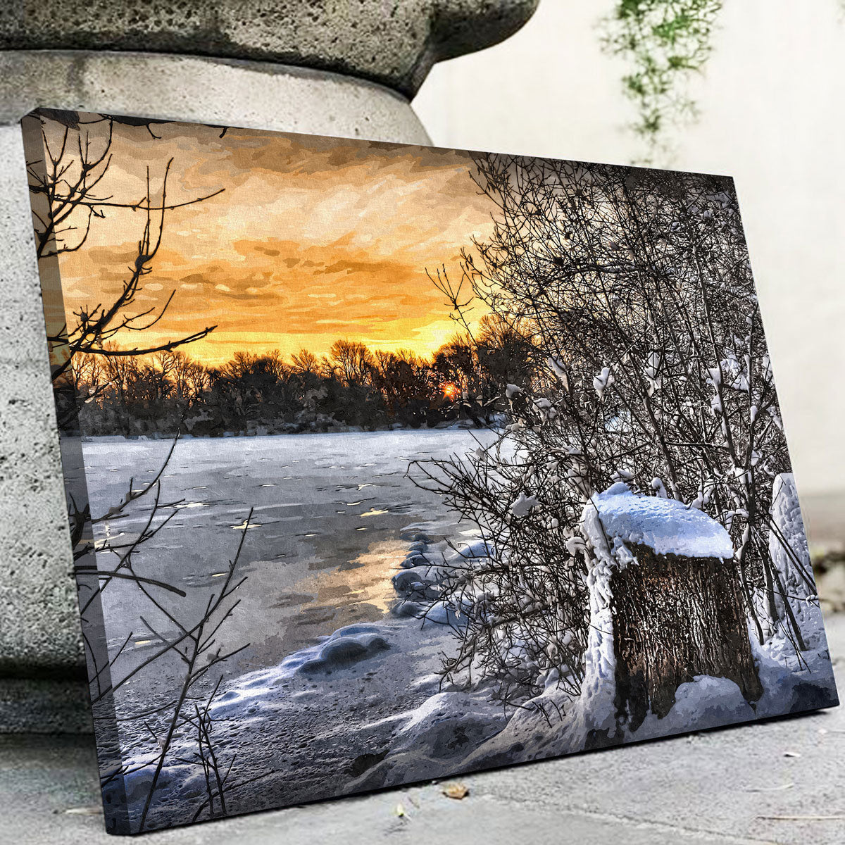 Frozen Lake At Sunset Wall Art