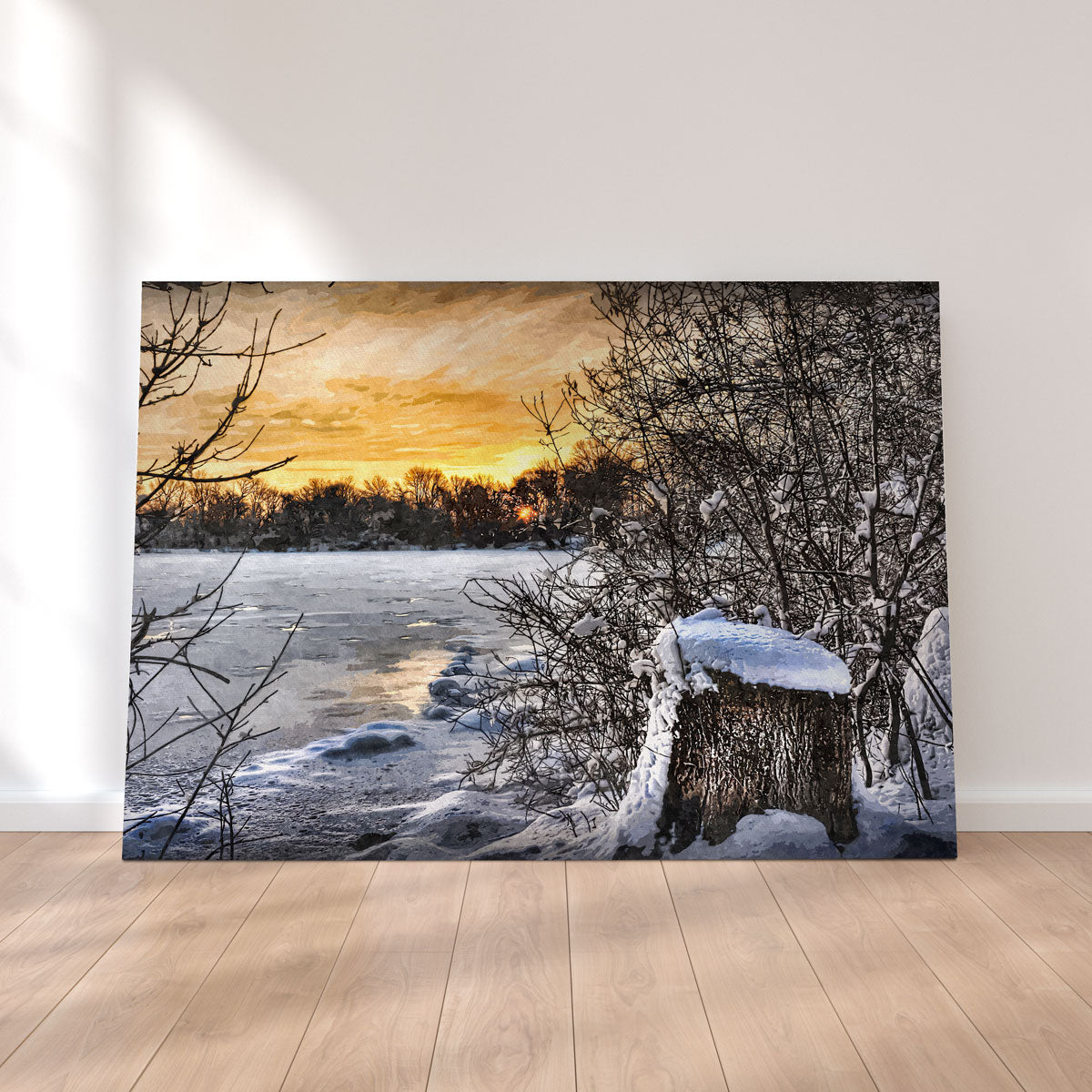 Frozen Lake At Sunset Wall Art