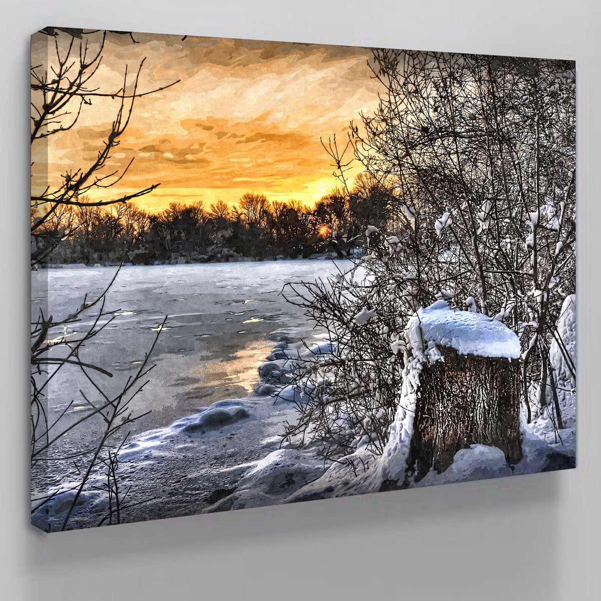 Frozen Lake At Sunset Wall Art