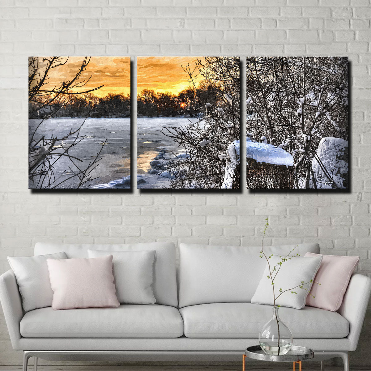 Frozen Lake At Sunset Wall Art