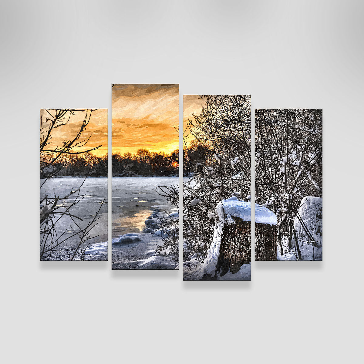 Frozen Lake At Sunset Wall Art