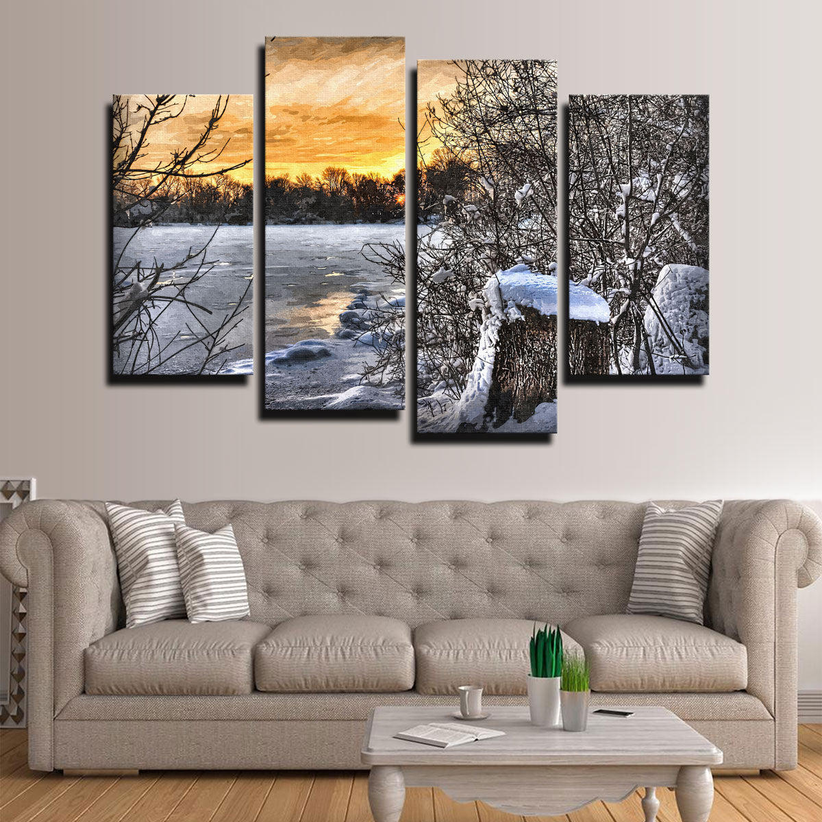 Frozen Lake At Sunset Wall Art