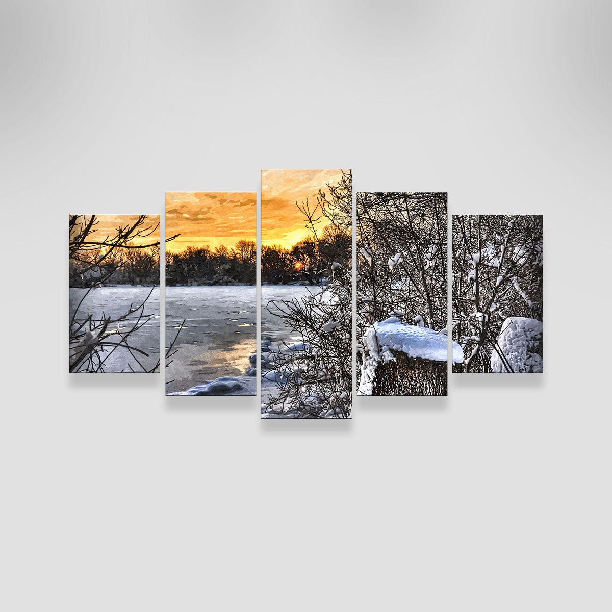 Frozen Lake At Sunset Wall Art