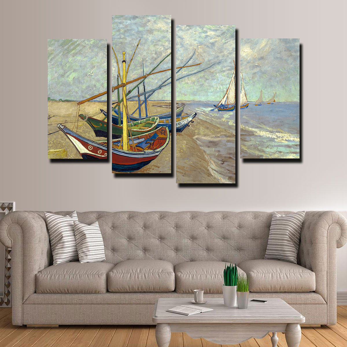 Vissersboten op het strand van Les Saintes-Maries-de-la-Mer Wall Art