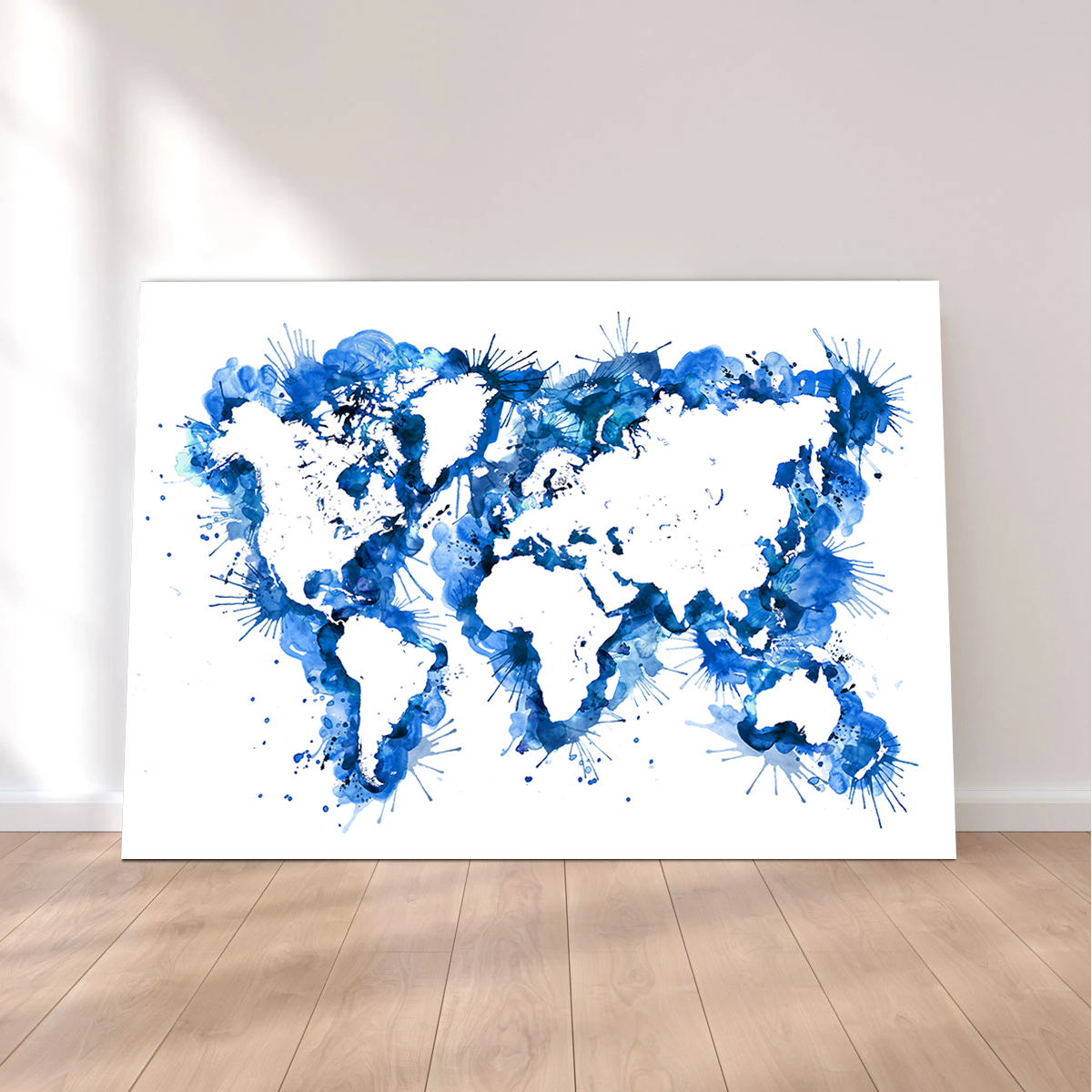 Blue Splatter World Map Wall Art