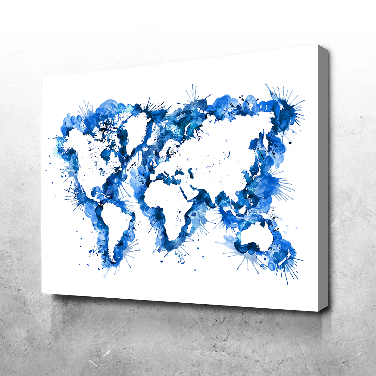 Blue Splatter World Map Wall Art