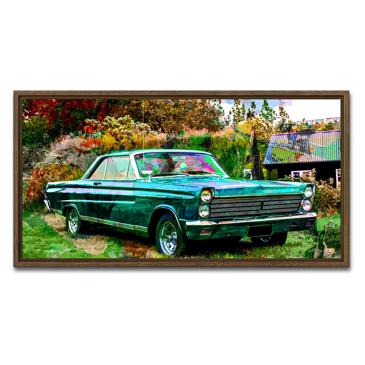 AUTO-MOCKUP WHITE | 1965 Mercury Comet Wall Art | 1 Piece | Walnut Frame | group=2x1