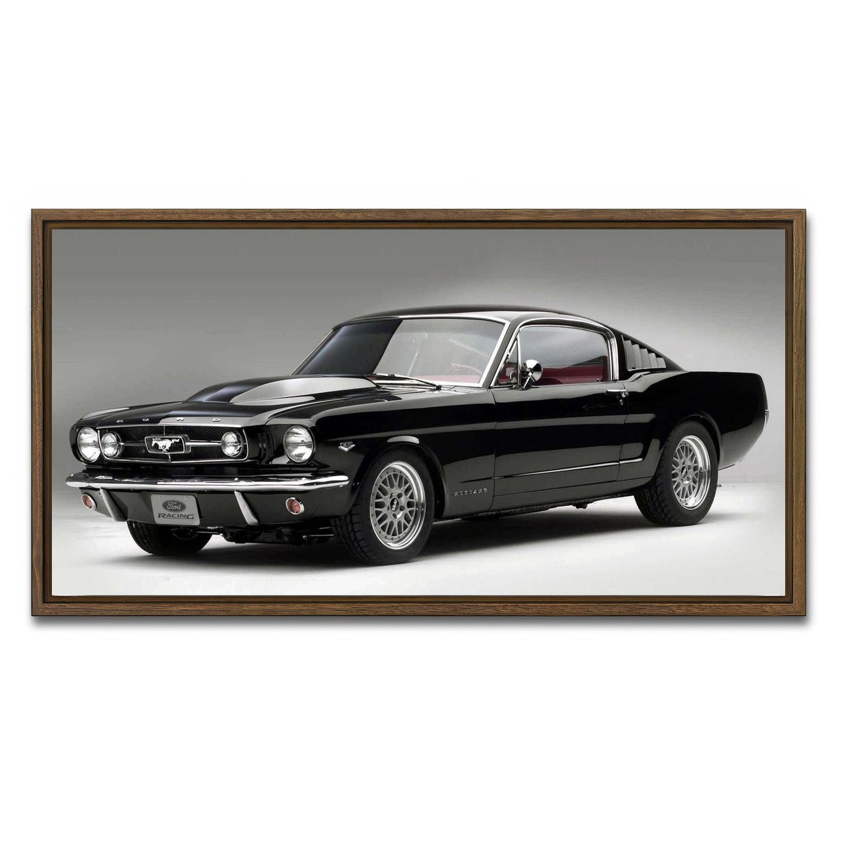AUTO-MOCKUP WHITE | 1965 Mustang Fastback | 1 Piece | Walnut Framed Canvas | group=2x1