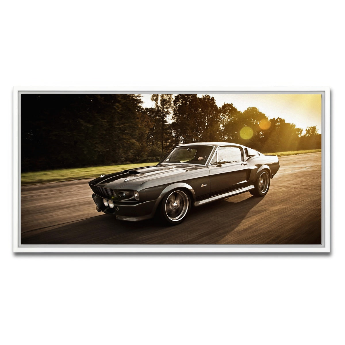 AUTO-MOCKUP WHITE | 1967 Mustang Shelby GT500 Eleanor | 1 Piece | White Framed Canvas | group=2x1