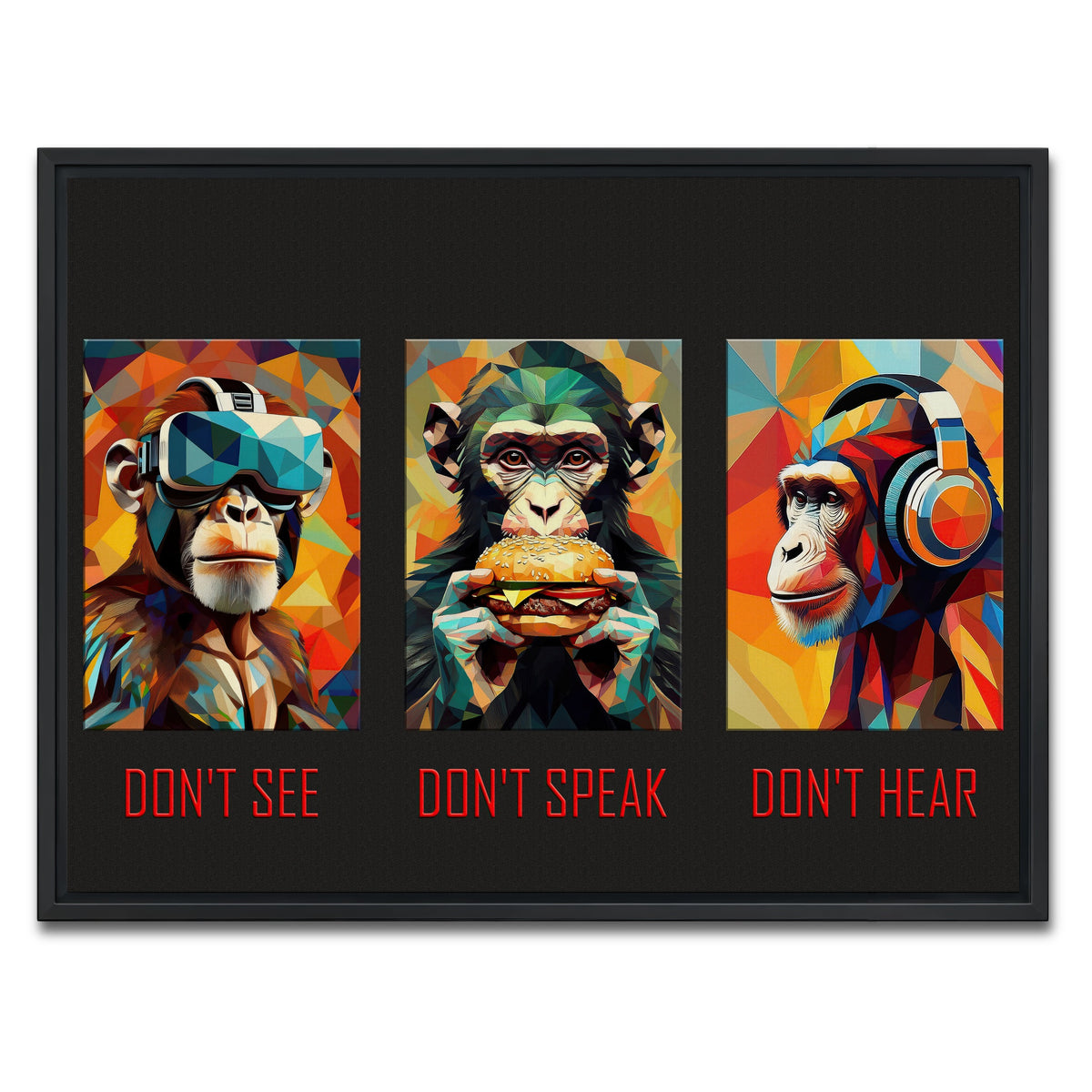 AUTO-MOCKUP WHITE | 3 Wise Monkeys | 1 Piece | Black Frame | group=4x3