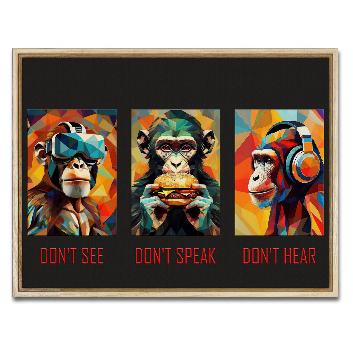 AUTO-MOCKUP WHITE | 3 Wise Monkeys | 1 Piece | Natural Frame | group=4x3