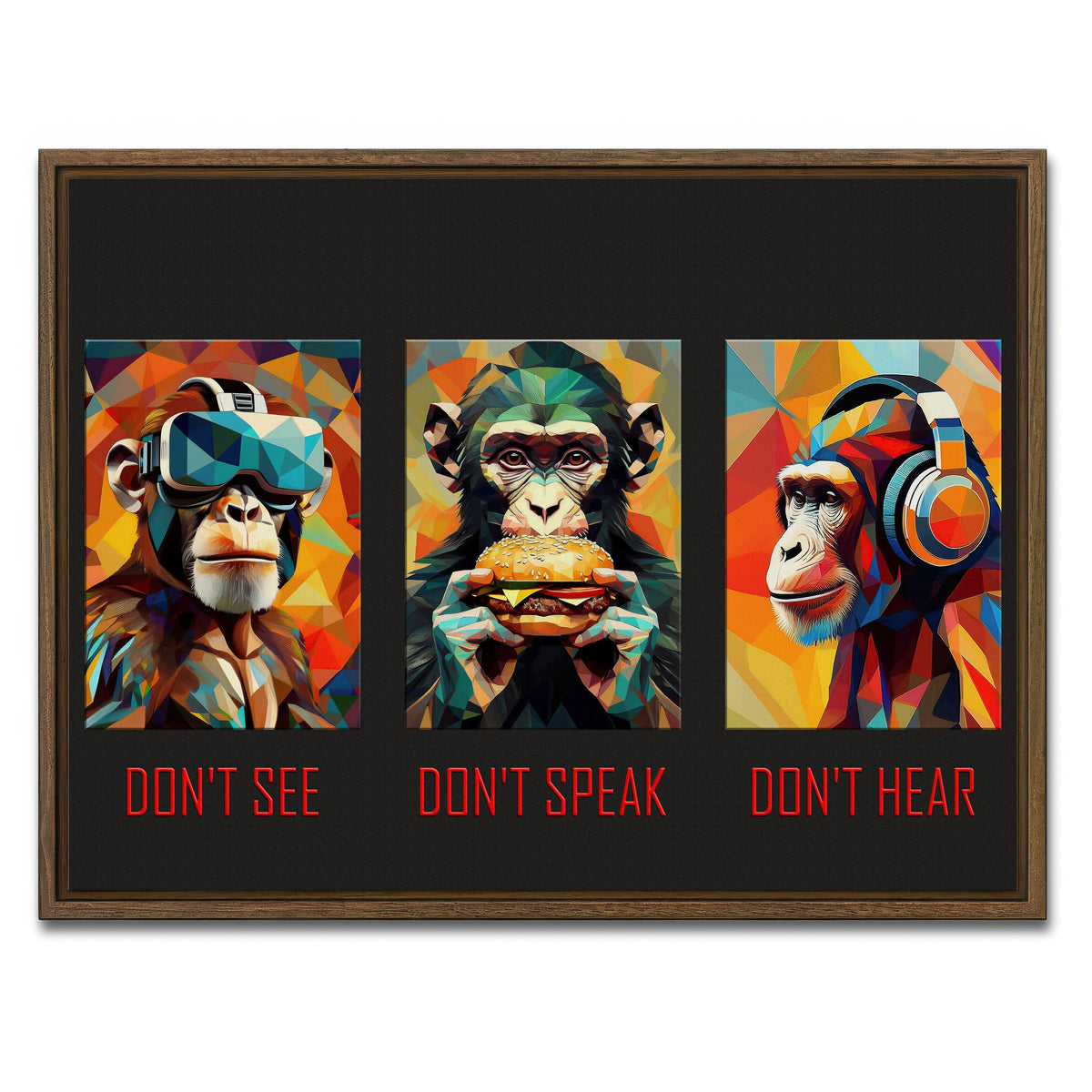 AUTO-MOCKUP WHITE | 3 Wise Monkeys | 1 Piece | Walnut Frame | group=4x3