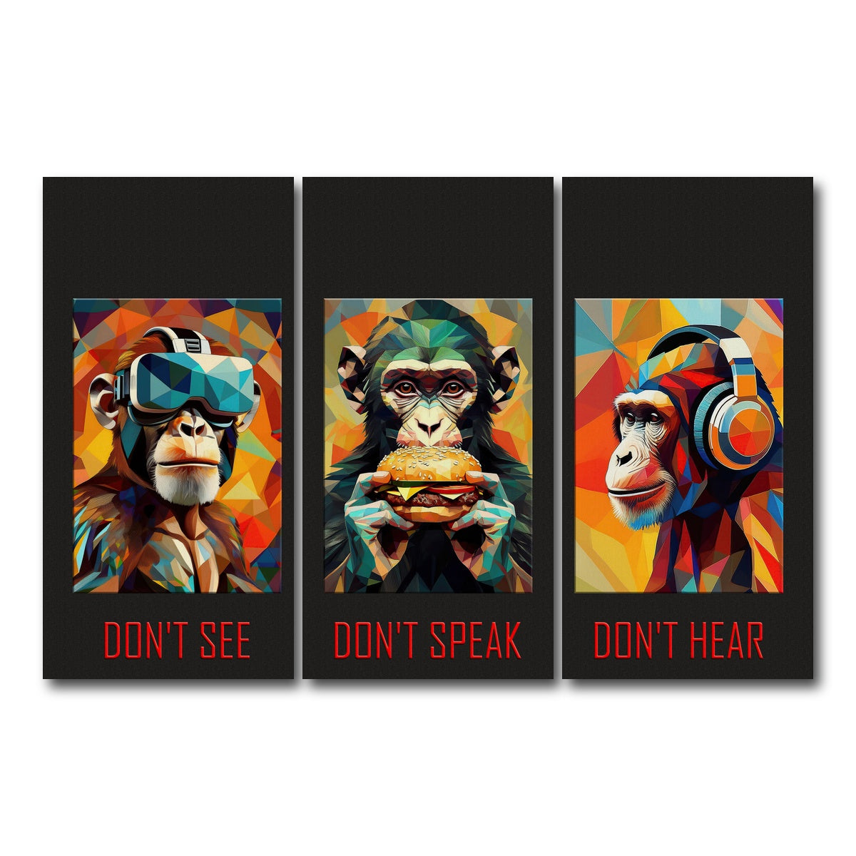 AUTO-MOCKUP WHITE | 3 Wise Monkeys | 3 Piece | Gallery Wrapped | group=12x24