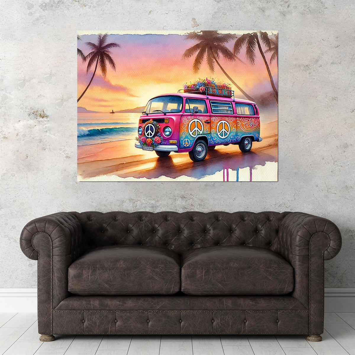 A Hippie Van on a Beach Wall Art