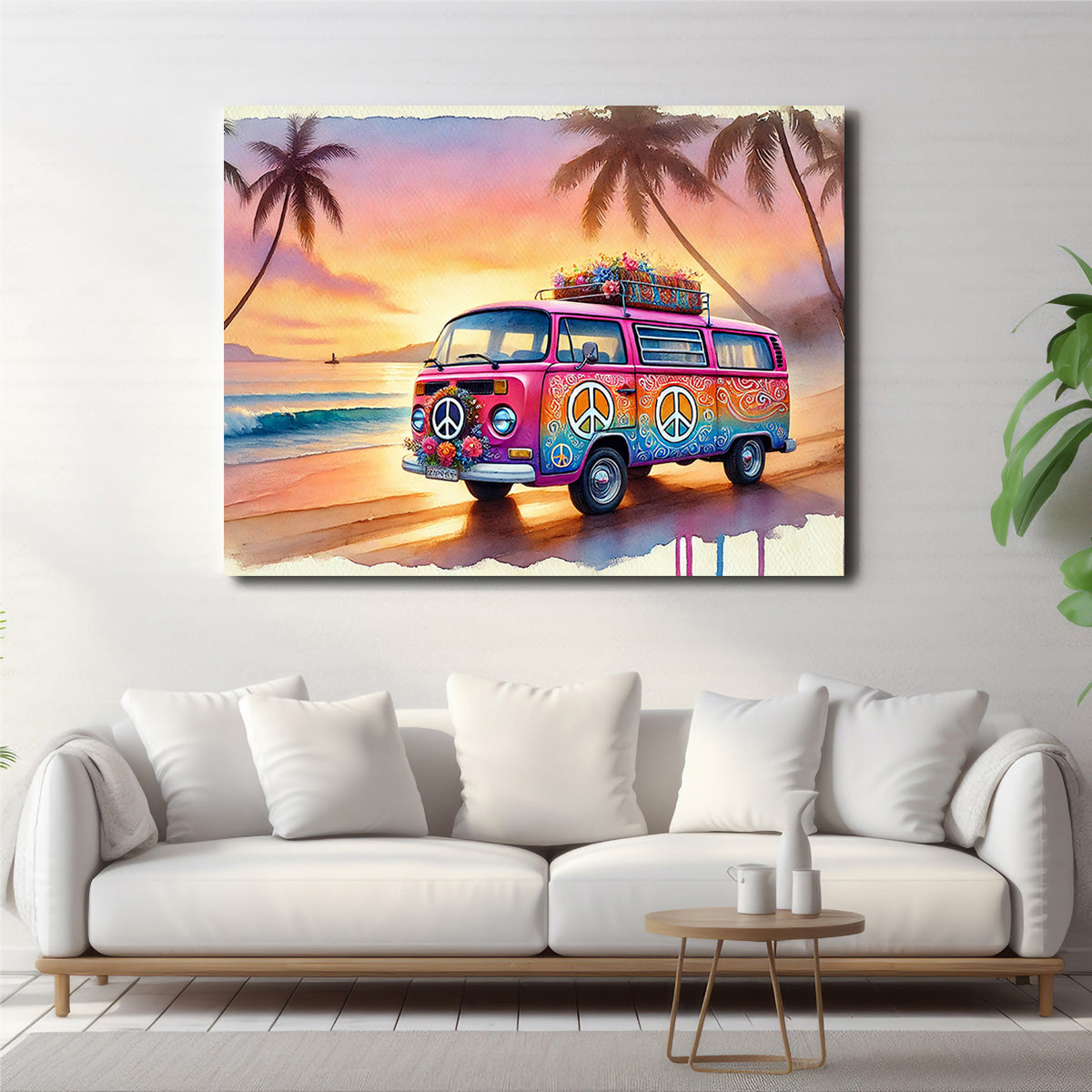 A Hippie Van on a Beach Wall Art