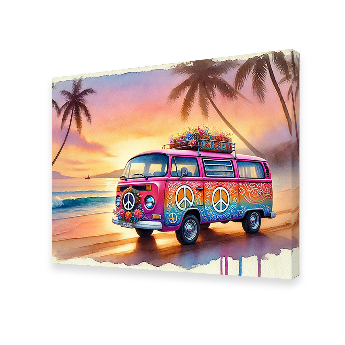 A Hippie Van on a Beach Wall Art