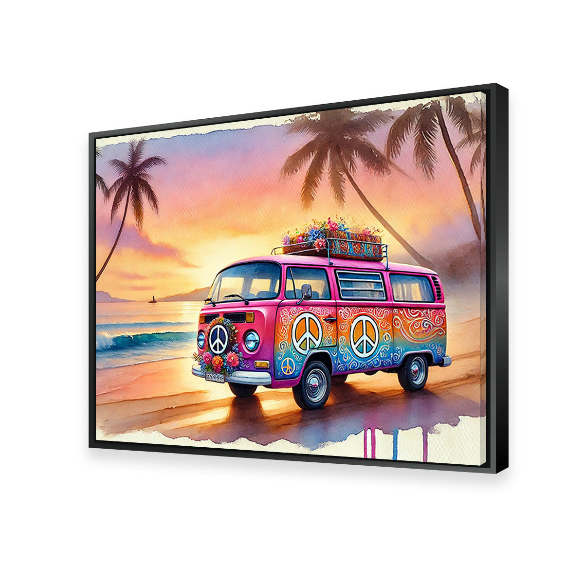 A Hippie Van on a Beach Wall Art