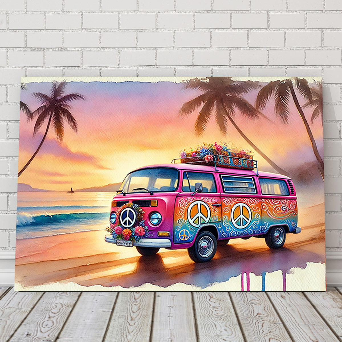 A Hippie Van on a Beach Wall Art