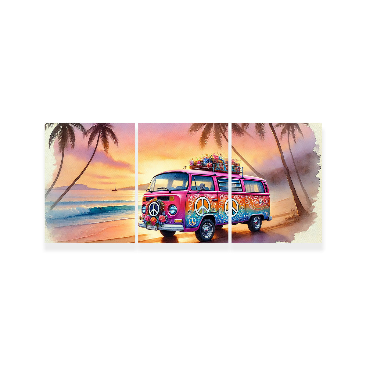 A Hippie Van on a Beach Wall Art