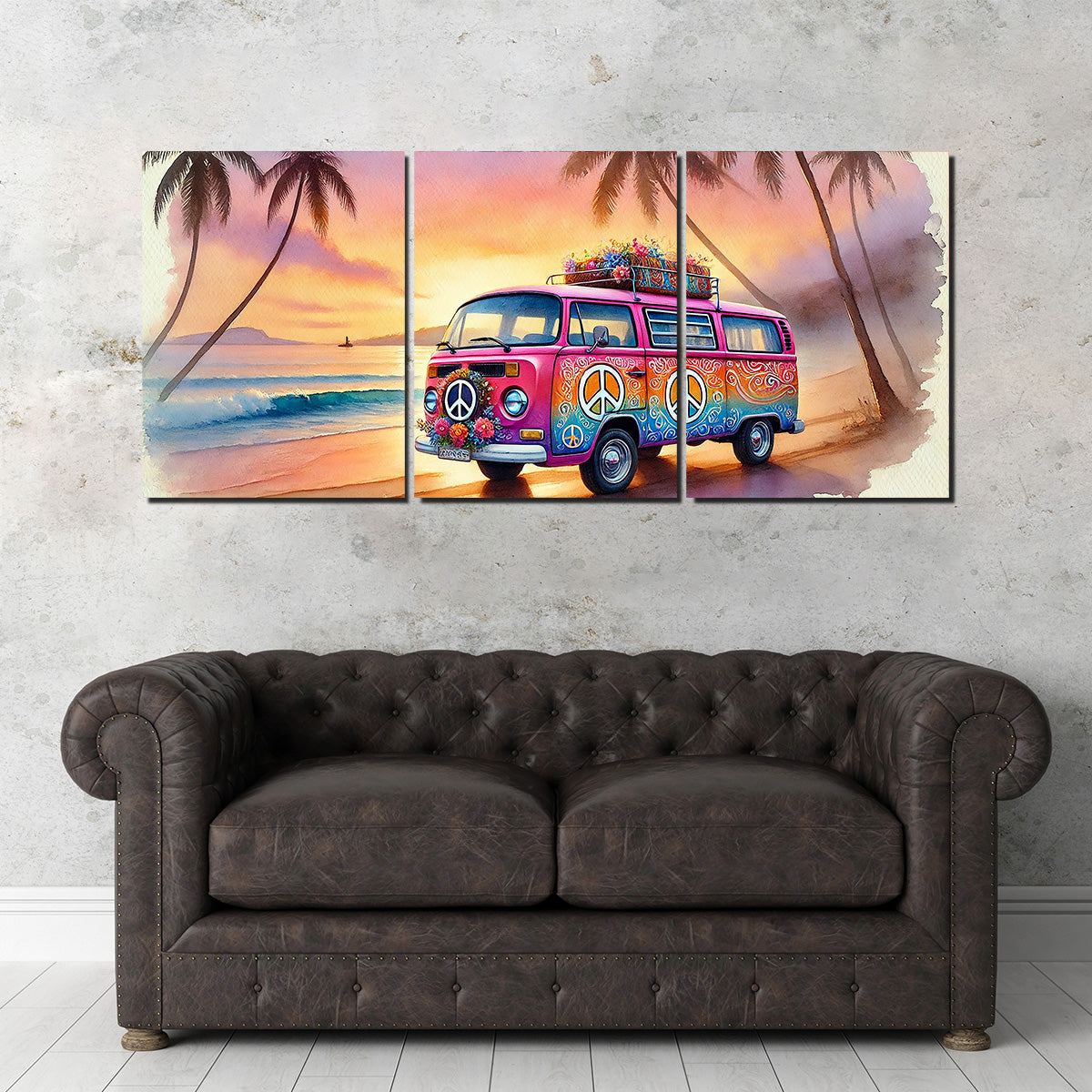 A Hippie Van on a Beach Wall Art