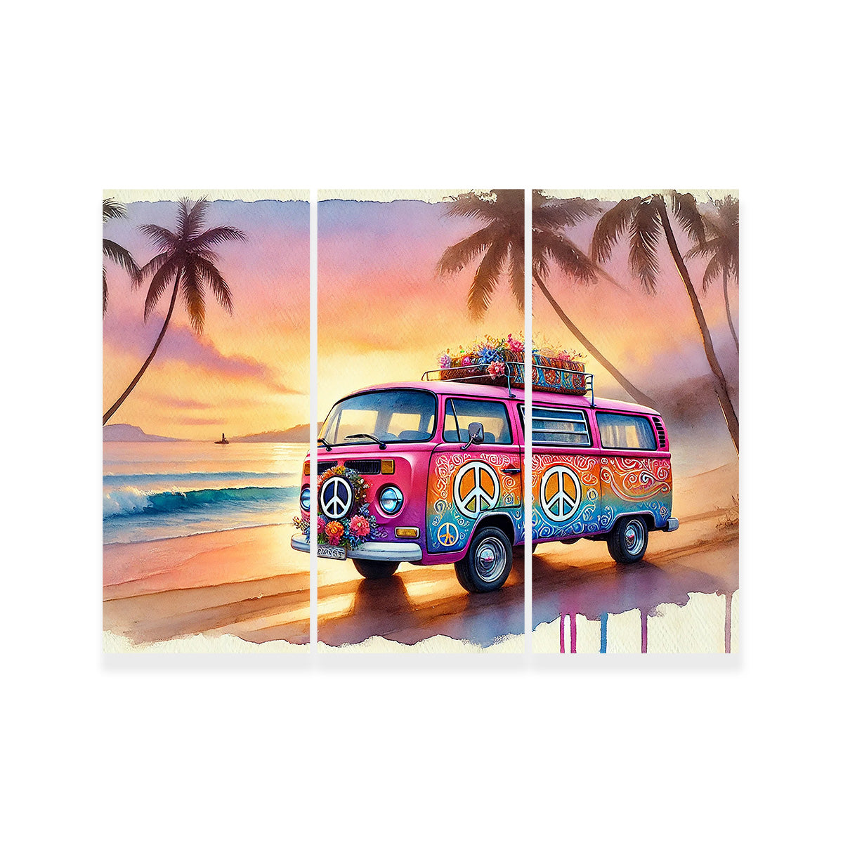 A Hippie Van on a Beach Wall Art