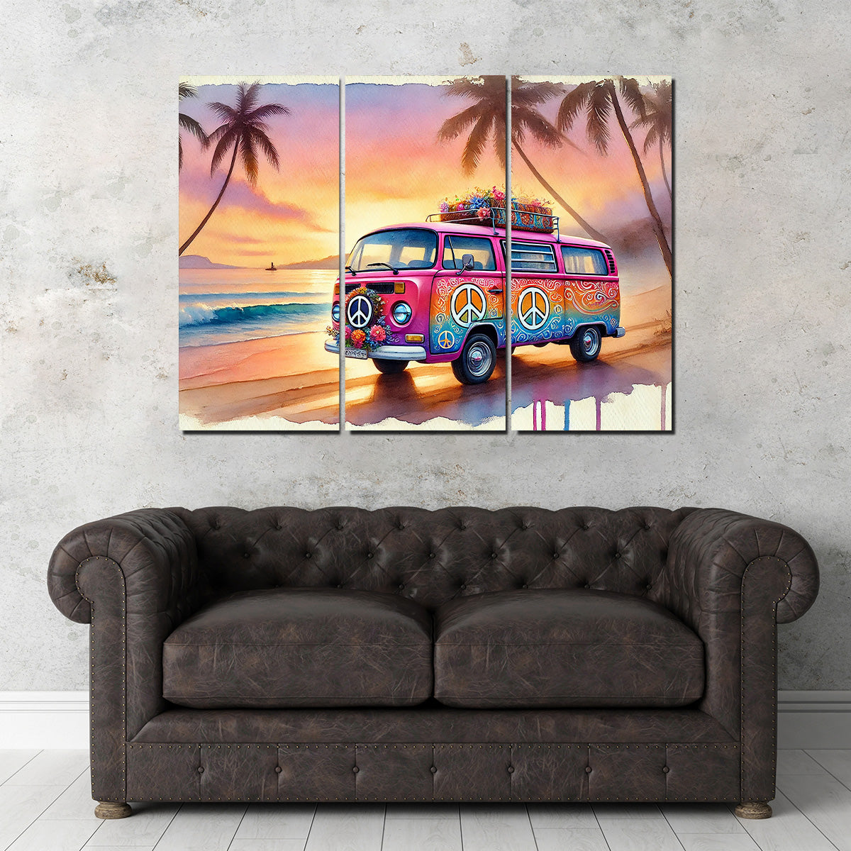 A Hippie Van on a Beach Wall Art