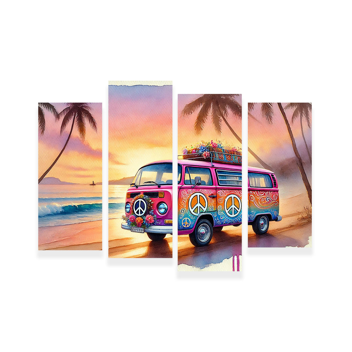 A Hippie Van on a Beach Wall Art