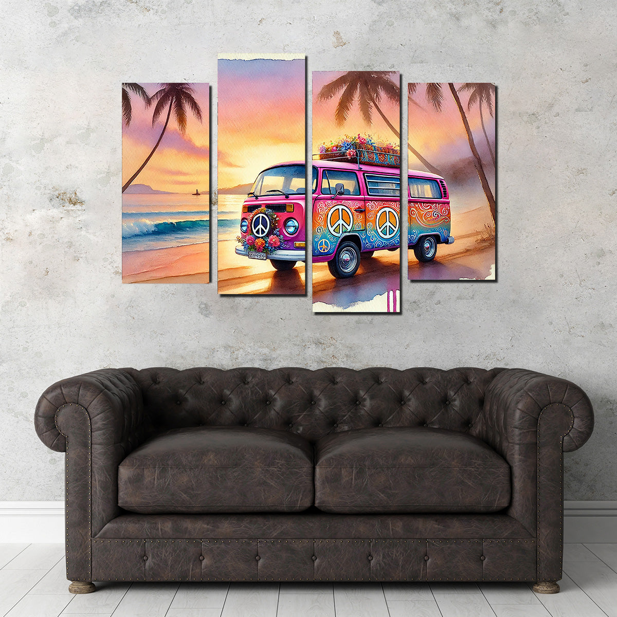 A Hippie Van on a Beach Wall Art