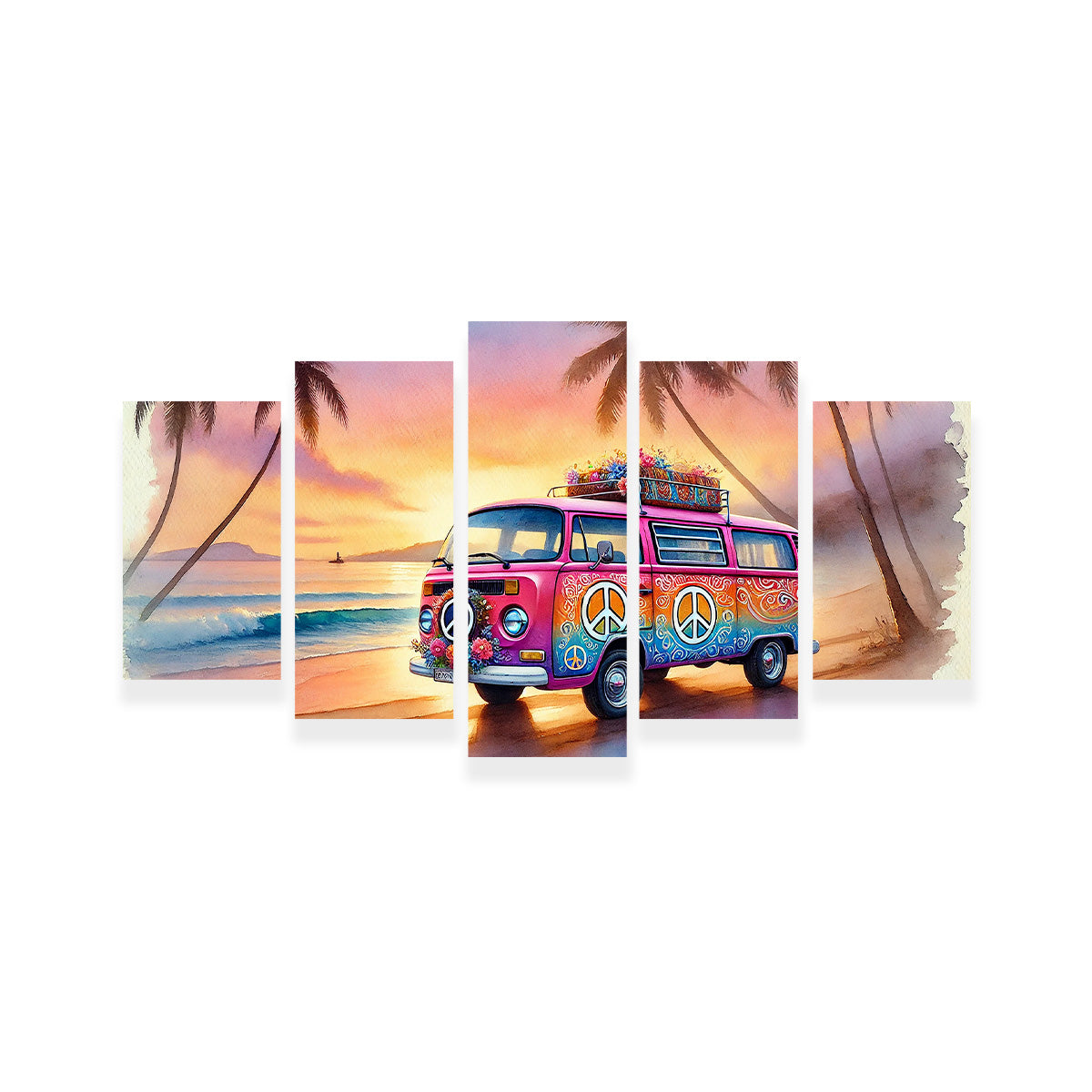 A Hippie Van on a Beach Wall Art