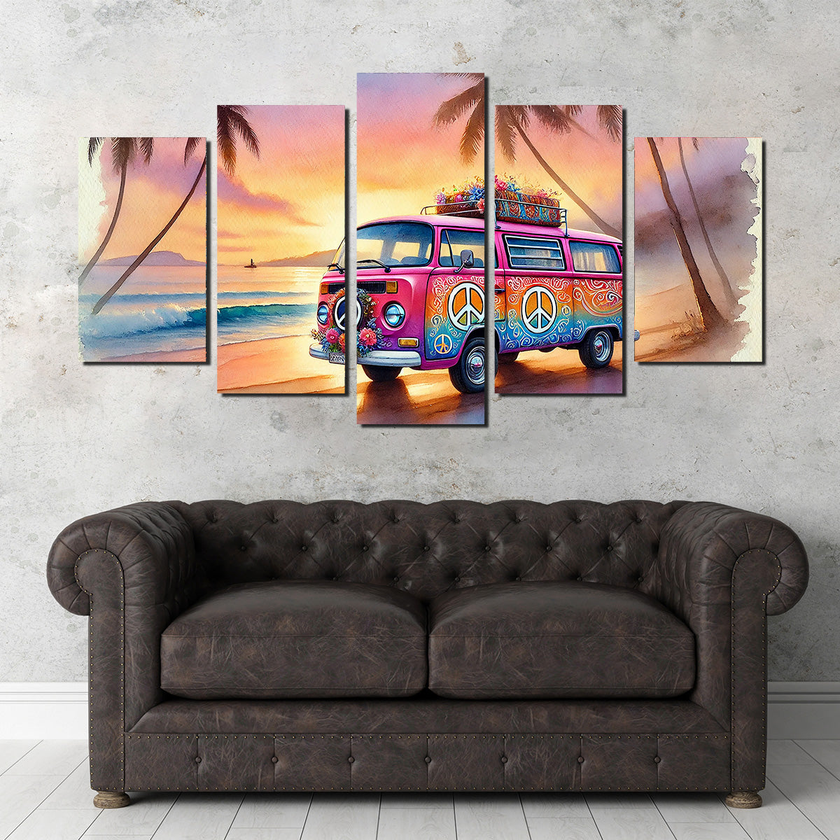 A Hippie Van on a Beach Wall Art