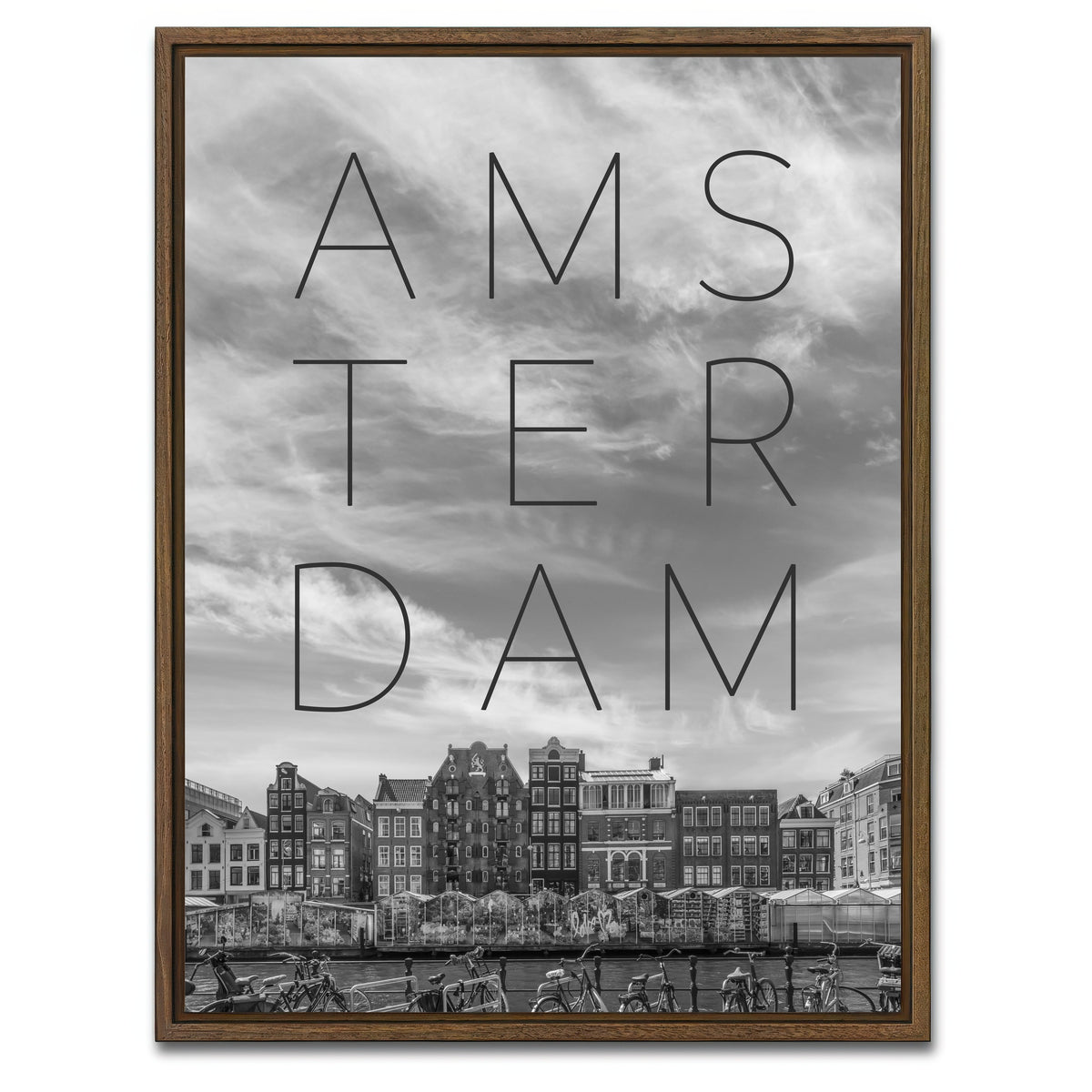 AUTO-MOCKUP WHITE | AMSTERDAM Singel Canal with Flower Market | 1 Piece | Walnut Framed Canvas | group=3x4