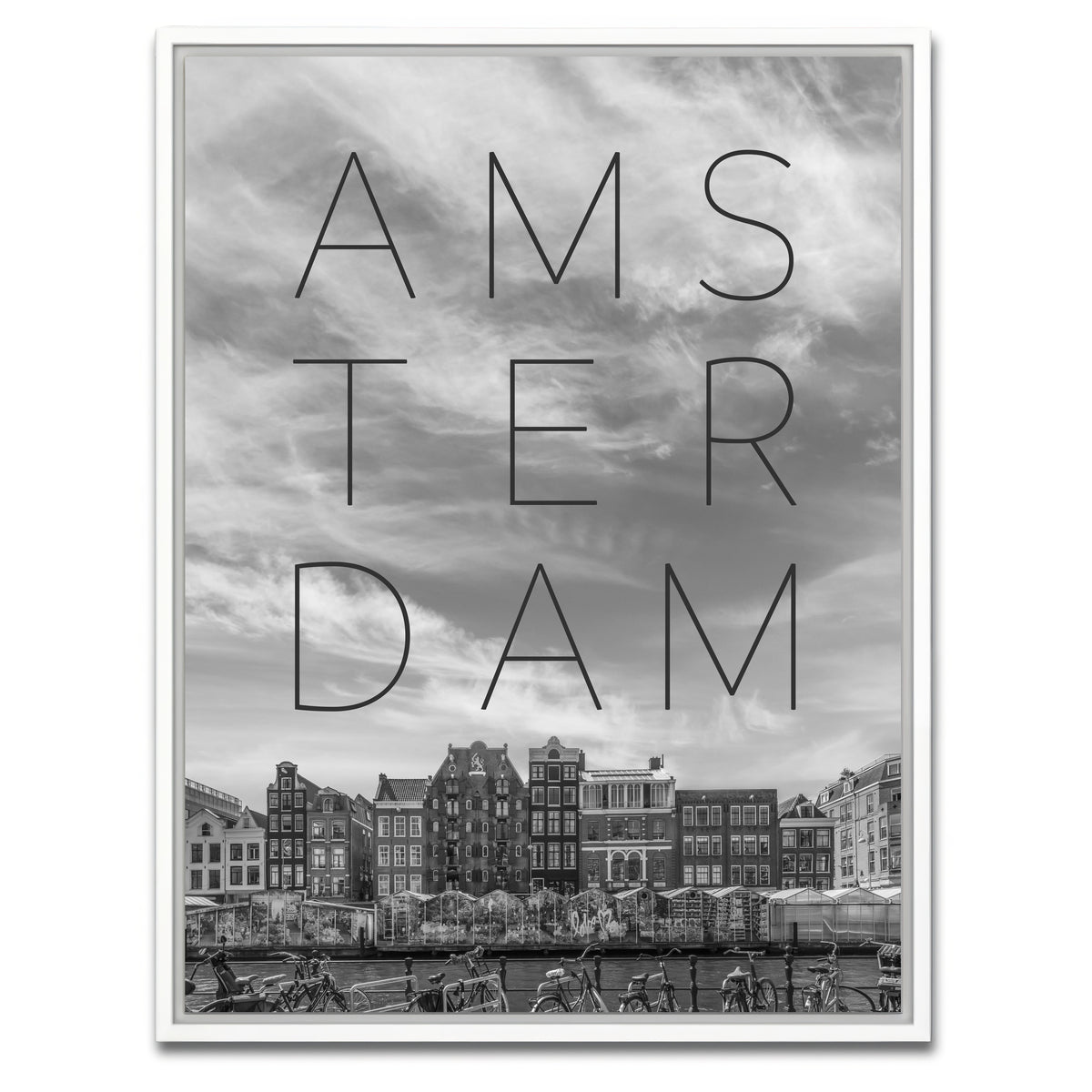 AUTO-MOCKUP WHITE | AMSTERDAM Singel Canal with Flower Market | 1 Piece | White Framed Canvas | group=3x4