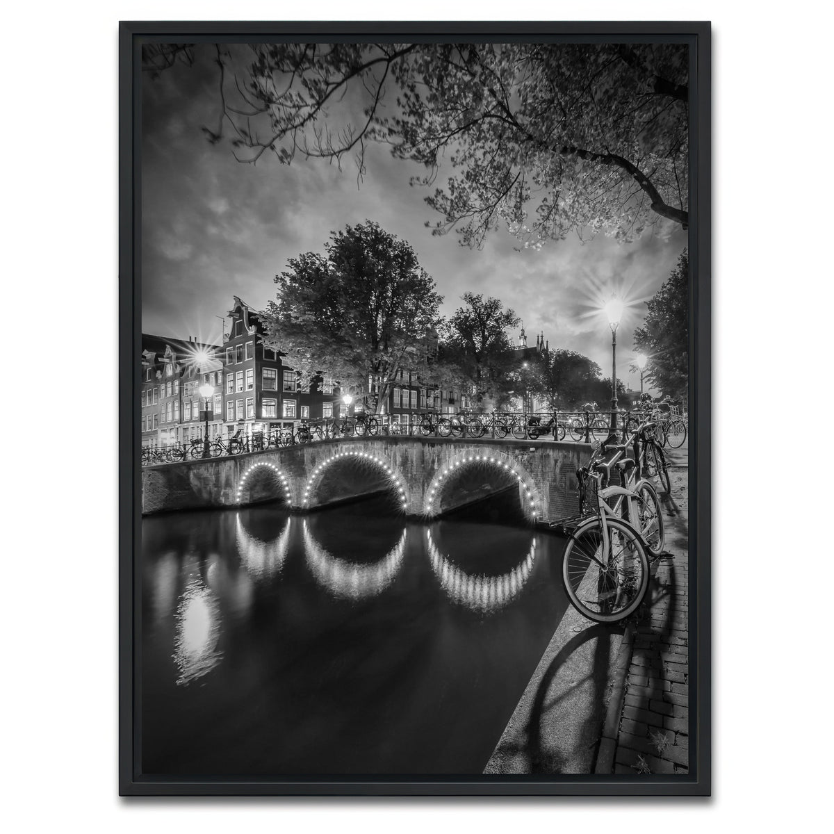 AUTO-MOCKUP WHITE | AMSTERDAM nightscape from Keizersgracht | 1 Piece | Black Framed Canvas | group=3x4