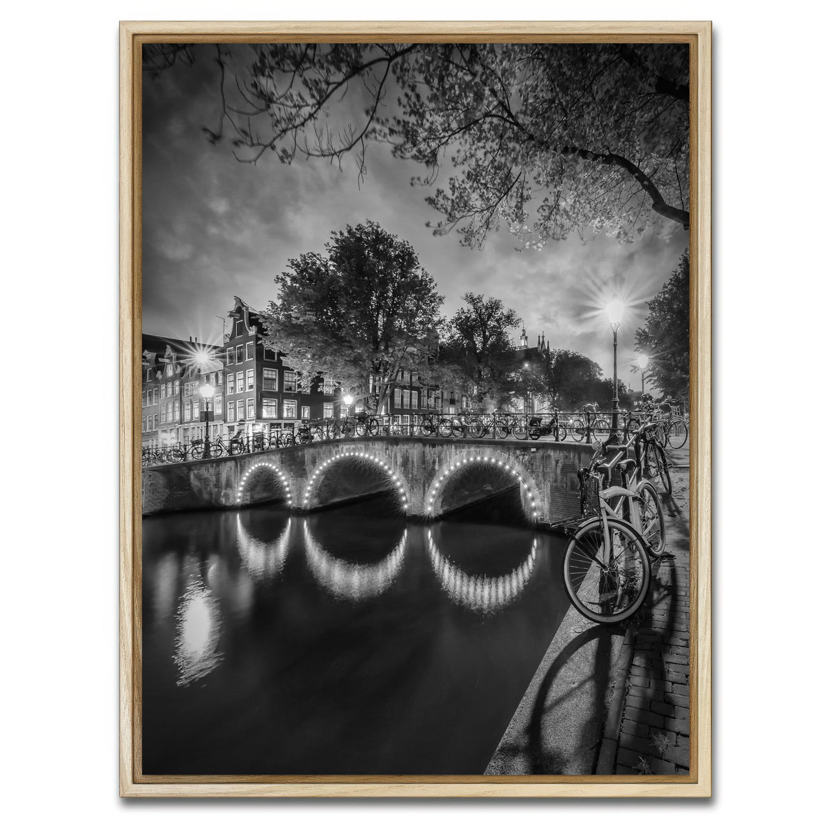 AUTO-MOCKUP WHITE | AMSTERDAM nightscape from Keizersgracht | 1 Piece | Natural Framed Canvas | group=3x4