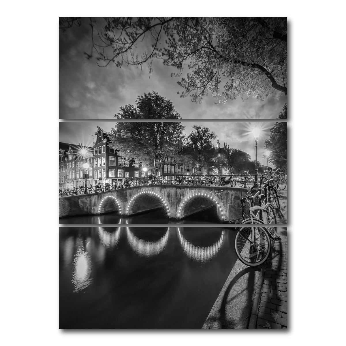 AUTO-MOCKUP WHITE | AMSTERDAM nightscape from Keizersgracht | 3 Piece | Gallery Wrap Canvas | group=8x18_stacked