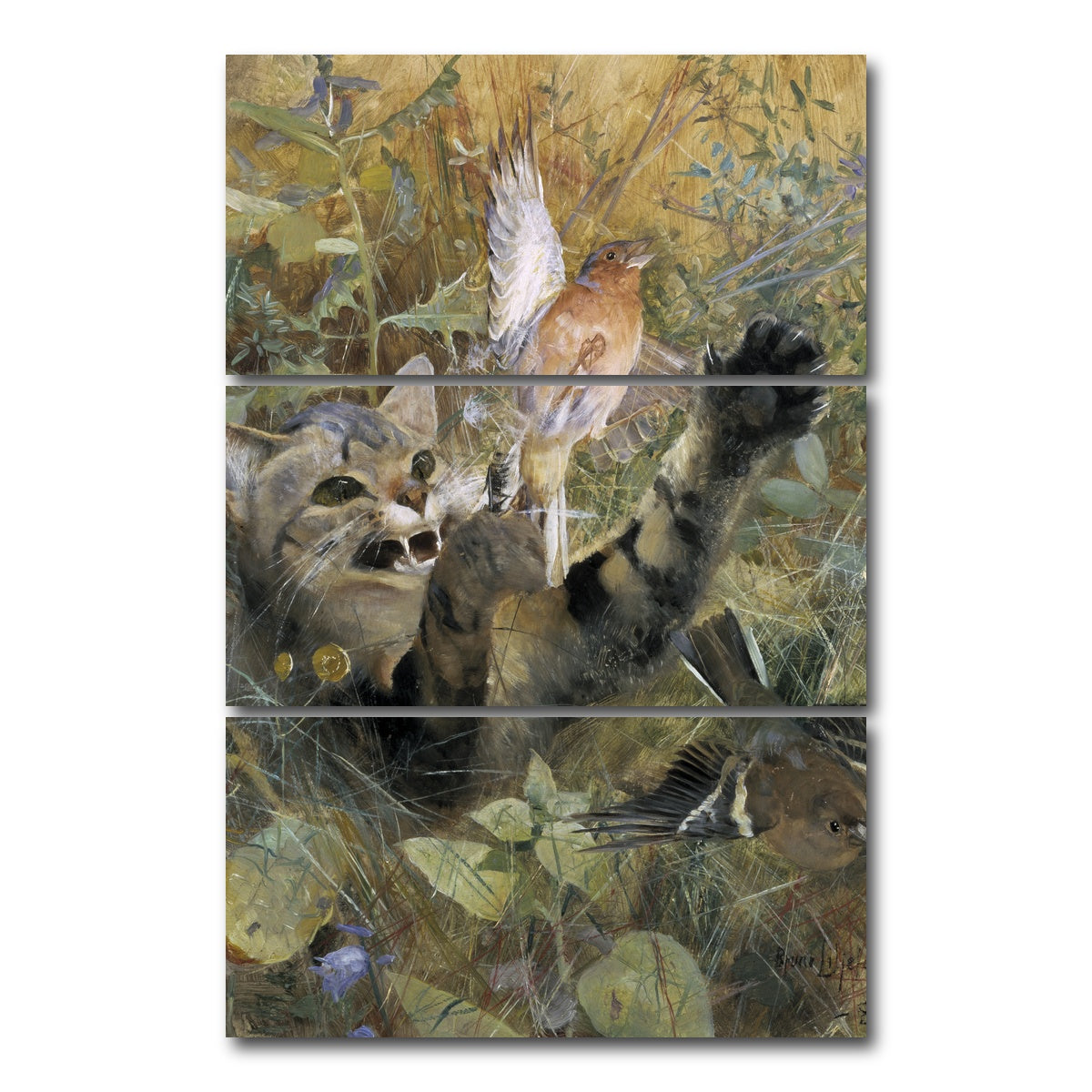 AUTO-MOCKUP WHITE | A Cat and a Chaffinch | 3 Piece | Gallery Wrap Canvas | group=12x24_stacked