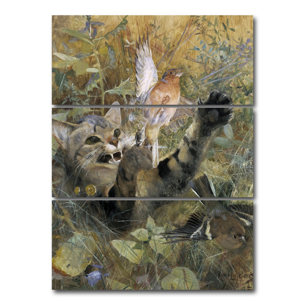 AUTO-MOCKUP WHITE | A Cat and a Chaffinch | 3 Piece | Gallery Wrap Canvas | group=8x18_stacked